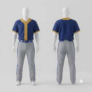 Custom Men's <b>Baseball</b> Uniform Set Blue Yellow Striped Jersey Pants Breathable Regular Fit All Seasons Team Apparel - Product Image 1