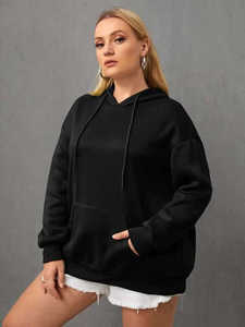 Sweat-shirt à capuche noir surdimensionné pour femme, imprimé au dos, manches longues, style streetwear décontracté, coupe ample - Product Image 3