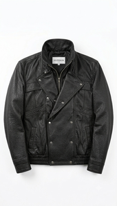 Chaqueta de hombre premium de cuero negro estilo baggy con cierre de cremallera, estilo oversize para streetwear. - Product Image 1