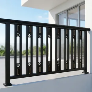 Rampe de balcon en métal noir moderne, clôture de terrasse extérieure, barres verticales décoratives, garde-corps élégant pour l'extérieur de la maison, barrière de sécurité durable - Product Image 1