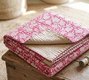 Luxury Handmade Cotton Kantha <b>Quilt</b> Floral Hand Block Print Bed Cover <b>Throw</b> Blanket Custom Size OEM All-Season Reversible - Product Image 3