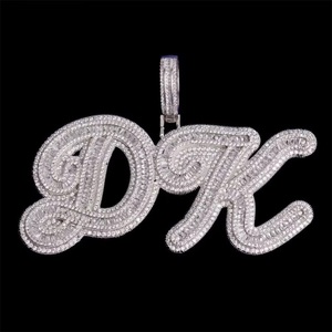Iced Out <b>Initial</b> <b>Pendant</b> DK Diamond Letter Charm Micro Pave Hip Hop Jewelry <b>Silver</b> Custom Name Piece Bling - Product Image 1