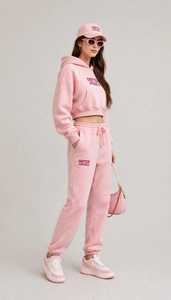 Oneten <b>Women</b> Pink Hooded Sporty Loose Fit Tracksuit Set Cropped Sweatshirt and <b>Jogger</b> Pants Casual Autumn 2 Piece <b>Outfit</b> - Product Image 4
