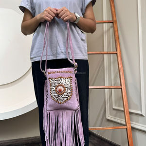 Handmade Suede Leather Crossbody Bag Boho Fringe Cowhide Leather Women Purse Eco-Friendly Genuine Leather Hippie Festival Bags - Product Image 2