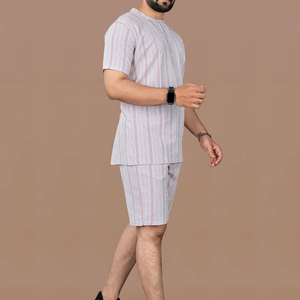 OEM Custom Men Casual Summer Breathable Thermal Plus Size T-Shirt and Shorts <b>Set</b> with Pocket Crewneck Polyester Cotton Material - Product Image 5