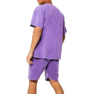 Ensemble deux pièces personnalisé pour homme : T-shirt et short en coton délavé, streetwear de luxe, vêtements d'été en coton respirant - Product Image 2