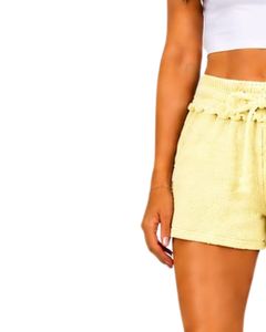 Light Yellow Women <b>Drawstring</b> Cotton Terry Shorts Elastic Waist Casual Summer Lounge Wear Soft Pocket Mini Shorts Custom Fashion - Product Image 3