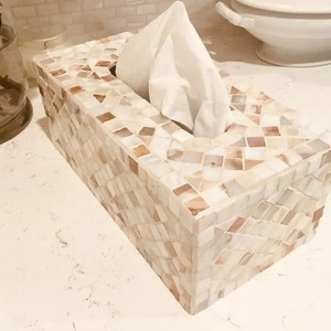 Boîte à mouchoirs en nacre, support décoratif pour mouchoirs, cube fait main avec incrustation florale pour la maison, l'hôtel, la salle de bain - Product Image 5