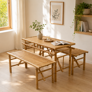 Sustainable Bamboo Dining Table <b>Set</b> with Benches Natural Handmade Bamboo Furniture OEM ODM Wholesale Kingcraftviet - Product Image 1