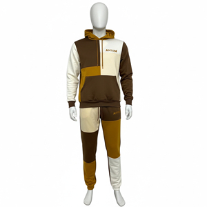 Ensemble de survêtement molletonné camouflage épais personnalisé pour homme – Hoodie zippé uni oversize et pantalon de survêtement ample à jambes larges – Style streetwear - Product Image 5