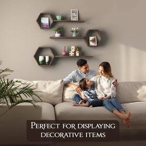 Étagères murales flottantes en bois pour salon, ensemble de 6 étagères hexagonales murales pour photos, plantes et décoration murale - Product Image 3