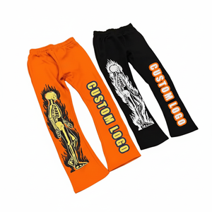 Pantalones Deportivos Personalizados para Hombre con Estampado de Llamas y Esqueleto, Cintura Elástica con Cordón, Casuales, 100% Algodón, Peso Medio, para Otoño - Product Image 3
