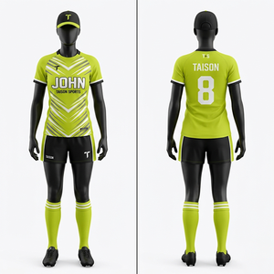 Premium Women Rugby Uniform 180 GSM Polyester Interlock Lime Green Black Panel Design Custom Sublimation Set - Product Image 1