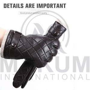Gants de conduite en cuir pleine fleur marron ou noir, luxueux, unisexes, chauds pour l'hiver, en cuir véritable - Product Image 2