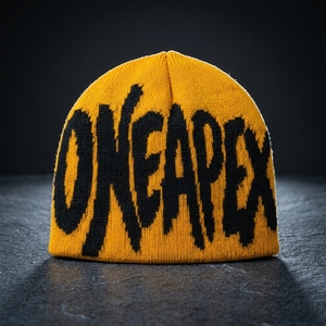 Golden Yellow Black Graphic Knit Beanie Hat Custom Logo Ribbed <b>Winter</b> <b>Cap</b> Unisex Streetwear Fashion Headwear Wholesale OEM - Product Image 4