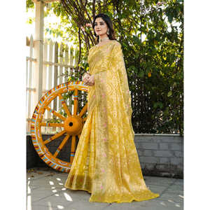 Sari Patola de Organza Amarillo con Bordado Zari, Elegantes Vestidos de Dama de Honor - Product Image 2