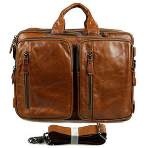 Premium Full Grain Brown Leather Briefcase for Men with Multi Pockets Laptop Compartment & Shoulder Strap Wholesale Manufacturer - Product Image 1