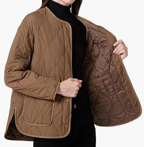 Chaqueta Acolchada Marrón para Mujer, Cuello Mao, Manga Larga, Relleno de Poliéster, para Otoño - Product Image 6