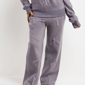 Ensemble de survêtement décontracté deux pièces pour femme, violet, avec sweat à capuche et pantalon de jogging, 100% coton, écologique, grandes tailles, fermeture à cordon, coupe large - Product Image 5