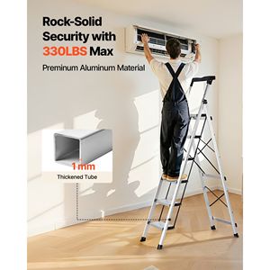 Scala Pieghevole Portatile in Alluminio a 6 Gradini con Pedale Antiscivolo e Impugnatura Confortevole, Capacità 150 kg, Design con Sedile Largo - Product Image 4