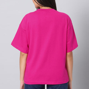 Camiseta Casual Rosa para Mujer, 100% Algodón, Cuello Redondo, Manga Corta, Corte Holgado, Logotipo Estampado, Tejido Jersey Transpirable, para Todas las Temporadas - Product Image 2