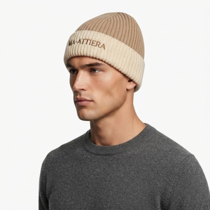 Gorro de Punto Acanalado Beige Personalizado con Puño, Gorro Cálido de Invierno con Logotipo Bordado - Product Image 4