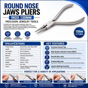 Round <b>Nose</b> Jaws Pliers INOX 130mm Stainless Steel Jewelry Making Tool ZetomedPro - Product Image 4