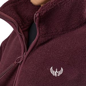 Burgundy Cropped Sherpa Full Zip Up <b>Women</b> Soft <b>Teddy</b> Fleece <b>Jacket</b> Warm Casual Outerwear Stylish Comfort Layer Wear - Product Image 5