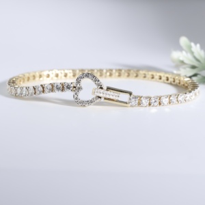 Pulsera de tenis con cierre de corazón dorado, clásica, con diamantes cultivados en laboratorio, cadena de eslabones de cristal, encanto romántico, joyería fina para mujer - Product Image 1