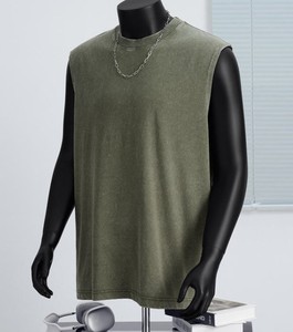 Trendy Men's Vintage Washed Pure Cotton Vest Oversize High Street Solid Color Retro <b>Loose</b> Sleeveless T-Shirt Non-Iron Treatment - Product Image 1