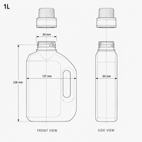 Bouteille cosmétique en PEHD de 1L, étiquetage personnalisé, forme plate, emballage liquide ménager, fabrication OEM ODM
