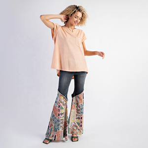 Camisetas de Verano para Mujer, Estilo Urbano, Manga Corta, Cuello Redondo, 100% Algodón, Tops Casuales con Bolsillo - Product Image 3