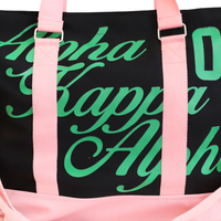   Sac fourre-tout en toile rose et noir, sac à bandoulière pour sororité, grande capacité, avec fermeture éclair, sac de voyage et de shopping, élégant, cadeau pour femme
