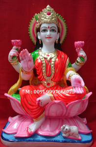 รูปปั้นมาคารานาหินอ่อนสีขาวบริสุทธิ์สวยงามรูปปั้นเทพธิดา laxmi Mata วางตำแหน่งบนดอกบัวที่มีสีสันสำหรับเทศกาลดิวาลี - Product Image 6