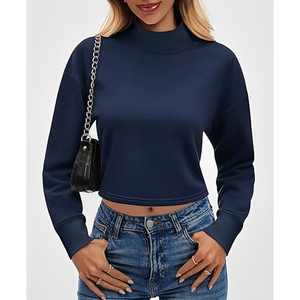 Women Navy Blue High Neck Long Sleeve Casual Pullover <b>Sweatshirt</b> Winter Wholesale Apparel 2026 Front <b>Embroidery</b> - Product Image 4