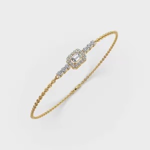 Bracelet Artisanal de Luxe en Or Jaune 18 carats avec Chaîne et Moissanite, Bracelet Jonc Diamanté, Idéal pour un Cadeau - Product Image 1