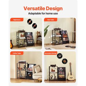 Station de charge USB, support pour tourne-disque à 3 niveaux avec bacs en tissu, capacité de 200 disques vinyles - Product Image 6