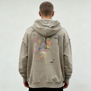 Vintage Distressed Zip Up Hoodie Oversized Washed Streetwear Sweatshirt for Men Women - Product Image 4