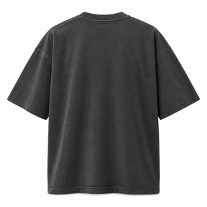 เสื้อยืดโอเวอร์ไซส์ย้อมสีพิเศษ 280gsm ผ้าคอตตอนหนาน้ำหนักมาก สีดำชาร์โคล ทรงดรอปไหล่ วินเทจ ริบ สตรีทแวร์ สำหรับผู้ชาย - Product Image 2