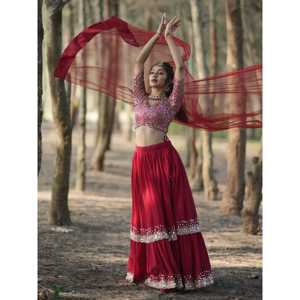 Stunning <b>Red</b> <b>Sequins</b> Georgette Wedding Lehenga Choli With Dupatta - Product Image 2