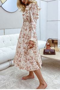 เดรสมิดิลำลองพิมพ์ลายดอกไม้สำหรับผู้หญิงใส่ในฤดูร้อนทรงพอดีตัวขนาดใหญ่พิเศษมีโบว์ผูกโบว์แขนระบายเอวแบบเอ็มไพร์ - Product Image 5