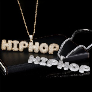 Hip Hop Personalized Bubble Letter Charms Necklace Iced Out <b>Initials</b> Name Gold Plate Necklace for Men Women - Product Image 2