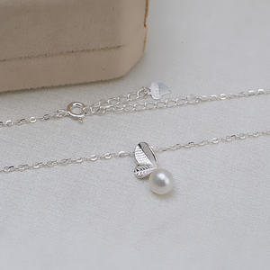 S925 Silver Bean Sprout Leaf Earring Pendant Female DIY <b>Pearl</b> 6-7 Accessories Empty Tray Accessories 1293 Fashion Jewelry <b>Sets</b> - Product Image 4