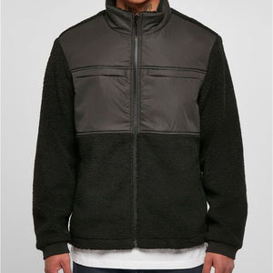 Unisex Black Fleece <b>Jacket</b> Zip Style Soft Sherpa Nylon Panel Stand Collar Long Sleeve Warm Outerwear <b>Jacket</b> With Embroidery Logo - Product Image 1