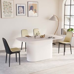 Tavolo da Pranzo in Stile Moderno Medievale da 160 cm in MDF Color Crema con Set di 4 Sedie da Pranzo in PU, Piano in Metallo Nero e Gambe in Metallo - Product Image 2