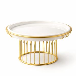 Base para Pastel de Aluminio Premium con Bandeja Blanca y Base con Acabado Dorado, Elegante Pedestal para Exhibición de Postres, Pasteles y Cupcakes - Product Image 1