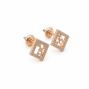 Pendientes de Oro Rosa de 18K con Diamantes y Diseño Floral Geométrico Namivaa para Mujer, Acabado Pulido, para Uso Diario, Fiestas, Bodas, Regalo de Joyería - Product Image 4