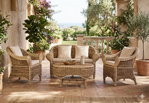 Luxury Outdoor Wicker Furniture Set Natural Rattan Garden Sofa With Cushions Weather Resistant Patio Conversation Furniture - Product Image 3