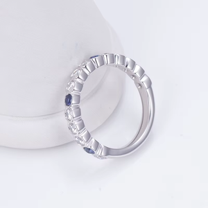 Women's White Gold Diamond Sapphire <b>Ring</b> Round Brilliant Cut Natural GIA Certified Classic Engagement Jewelry - Product Image 5