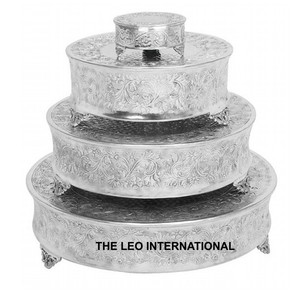 Support à gâteau décoratif standard à 2 niveaux en acier inoxydable doré et argenté, design feuillage, pour service de fête - Product Image 5